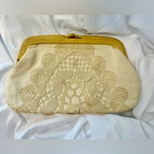 Avantique Made in Italy Snap Close Clutch Crochet Butterfly Embellishment